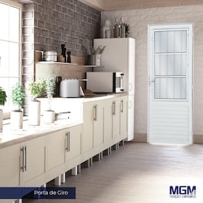Porta de Alumínio Postico 210x90cm com 3 Vidros Mini Boreal Linha Solida MGM Branco