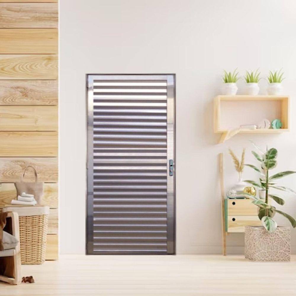 Porta Palheta de Alumínio 210 X 80cm Linha 25 Lado Esquerdo Esquadrias Bergame Brilhante
