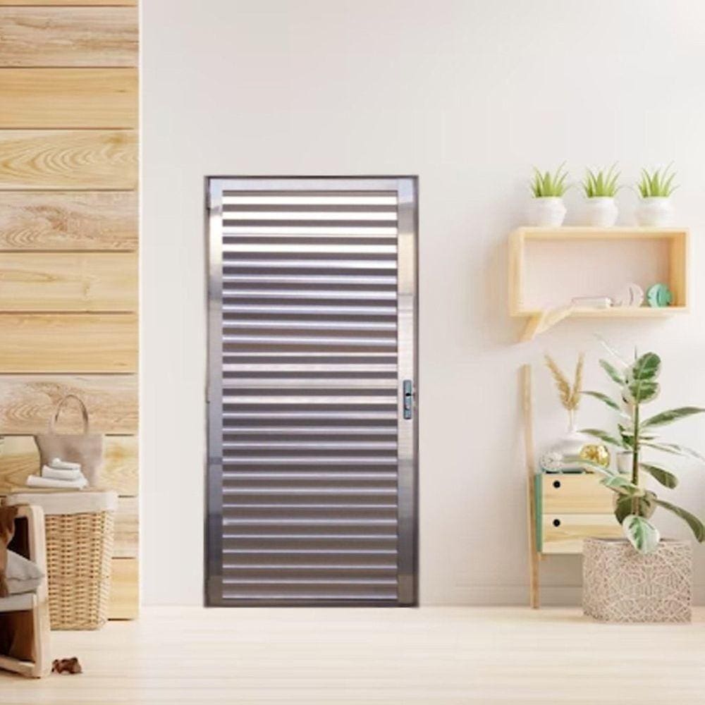 Porta Palheta de Alumínio 210 X 80cm Linha 25 Lado Direito Esquadrias Bergame Brilhante