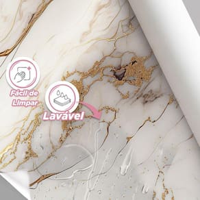 Papel De Parede Painel 3D Mármore Branco Brilho Viníl 3M