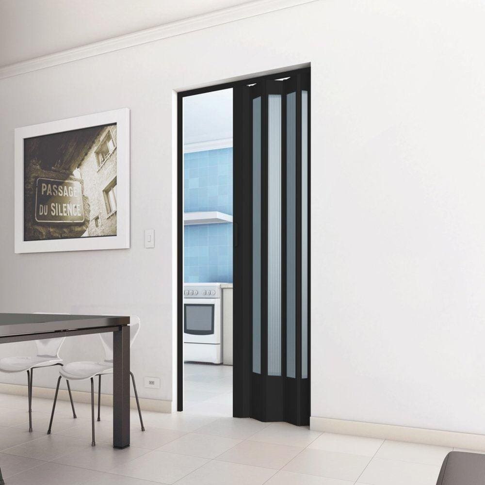Porta Sanfonada de PVC 210x96cm Translúcida BCF Preto