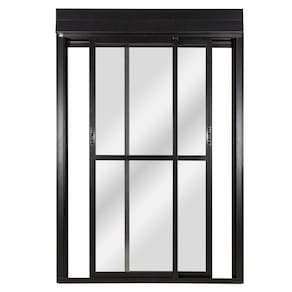 Porta Correr 2 Folhas Móveis Central Topsul com Persiana Integrada Controle Remoto 220x120cm Esquadr Preto