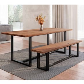 Conjunto de Jantar Mesa 210cm com Banco Rústico Industrial Lumber Yescasa Marrom/Preto