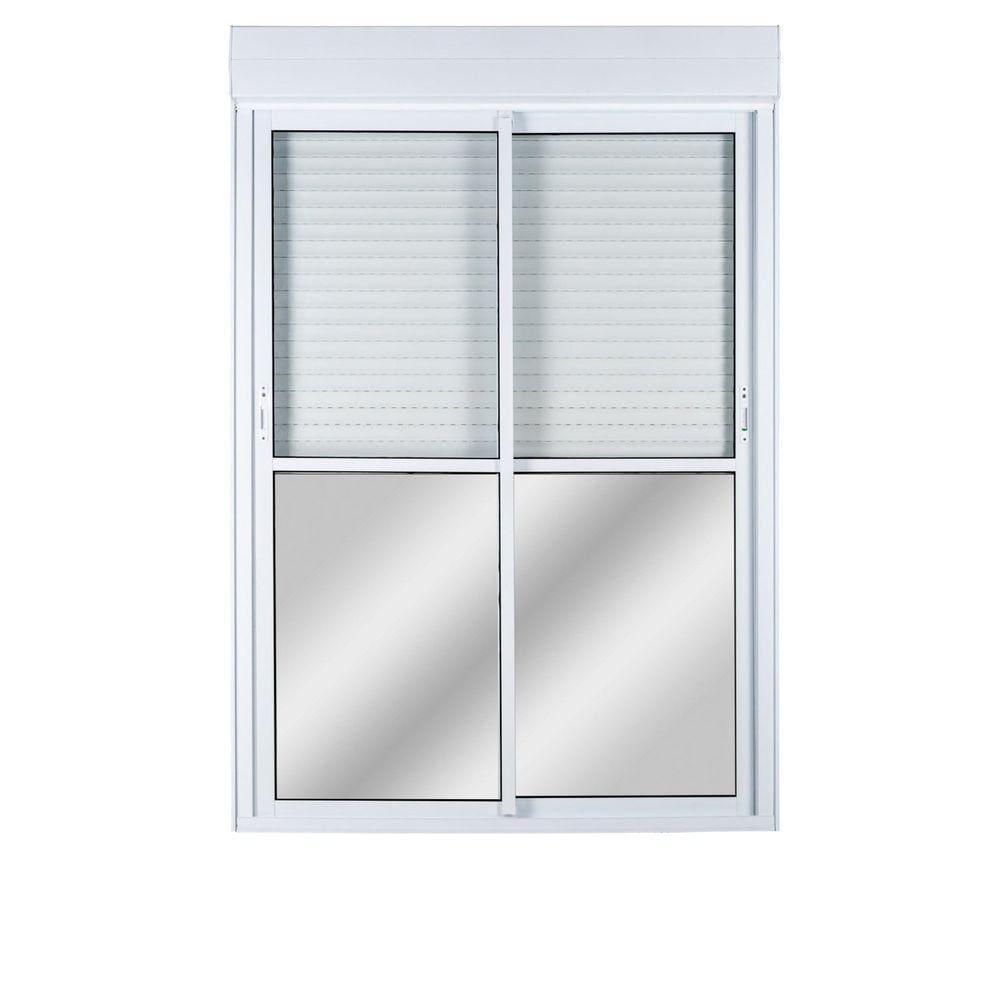 Porta Correr 2 Folhas Móveis Central Topsul com Persiana Integrada Controle Remoto 220x150cm Esquadr Branco