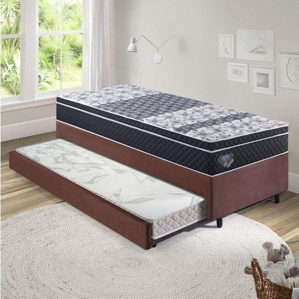 Bicama Box Solteiro com Colchão Gran Sleep Ecoflex Molas Verticoil Suede 88x188cm Marrom