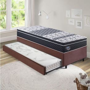 Bicama Box Solteiro com Colchão Gran Sleep Ecoflex Molas Verticoil Suede 88x188cm Marrom