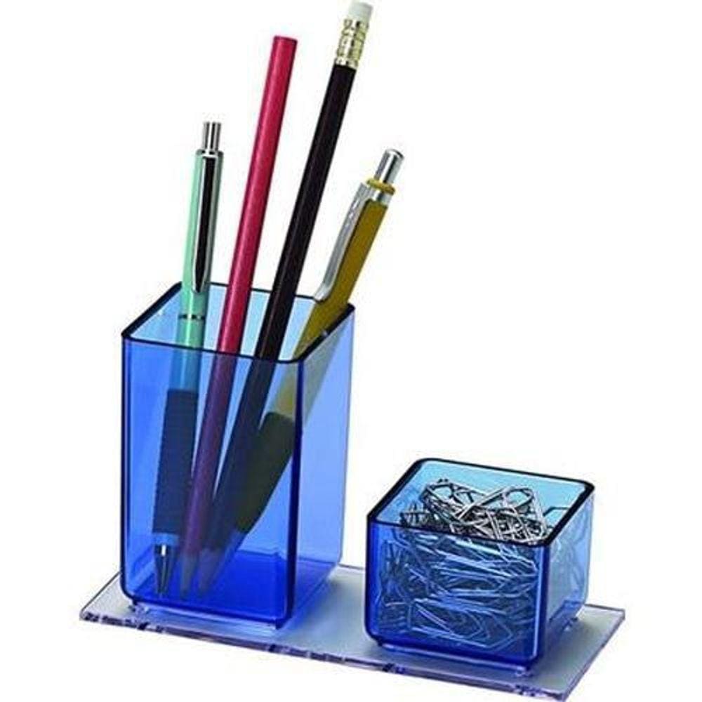 Porta Lápis/ Clips Azul Clear Acrimet
