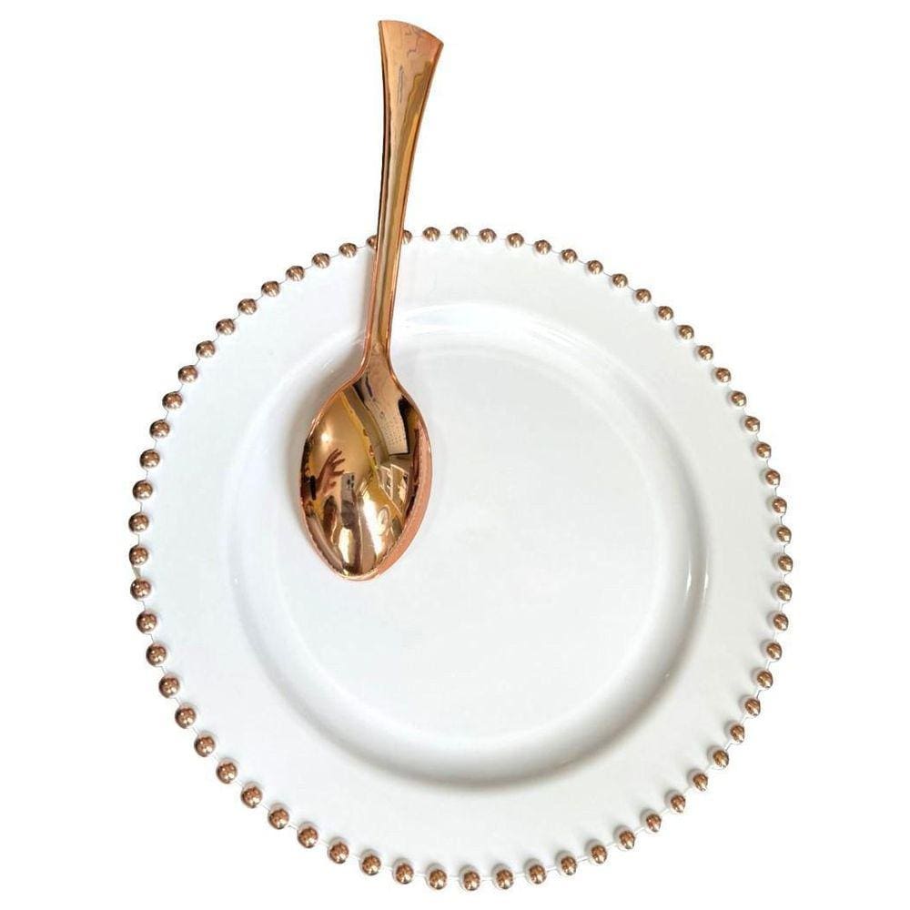Prato Sobremesa Acrílico Detalhe Bolinha Rose + Colher-18Un