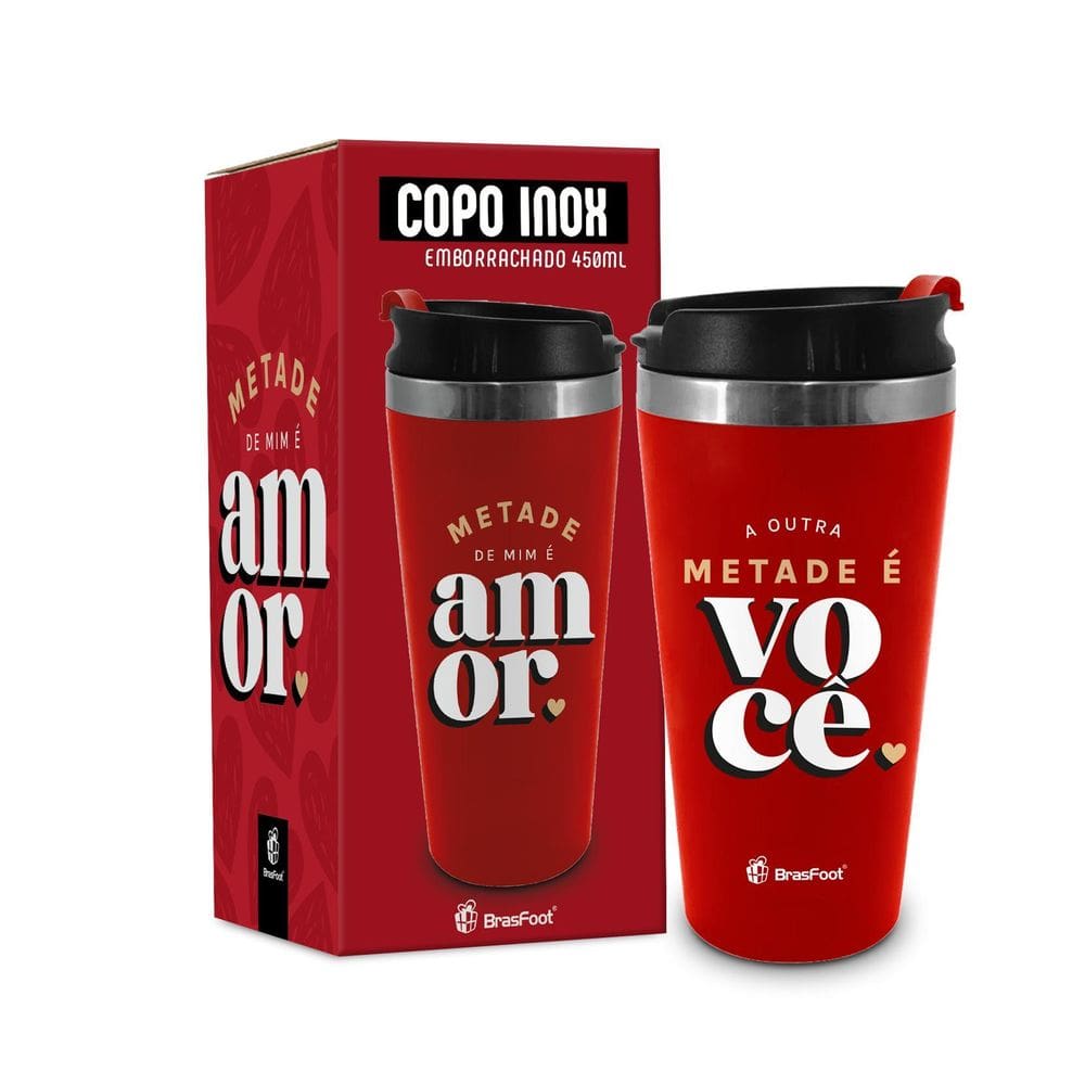 Copo Térmico Emborr. - Metade de Mim 450ml - ABRE-FECHA