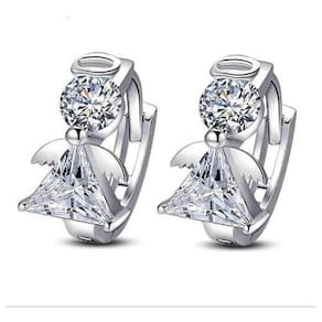 Brinco Argola Anjinho Zircônia Prata 8 Mm Clicker - Prateado