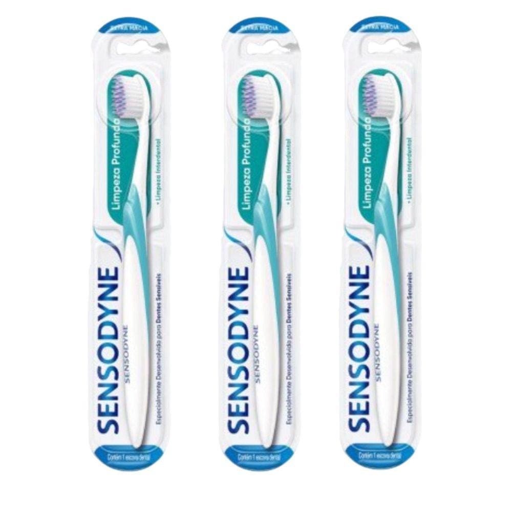 Escova Dente Extra Macia Limpeza Profunda Sensodyne Kit X3