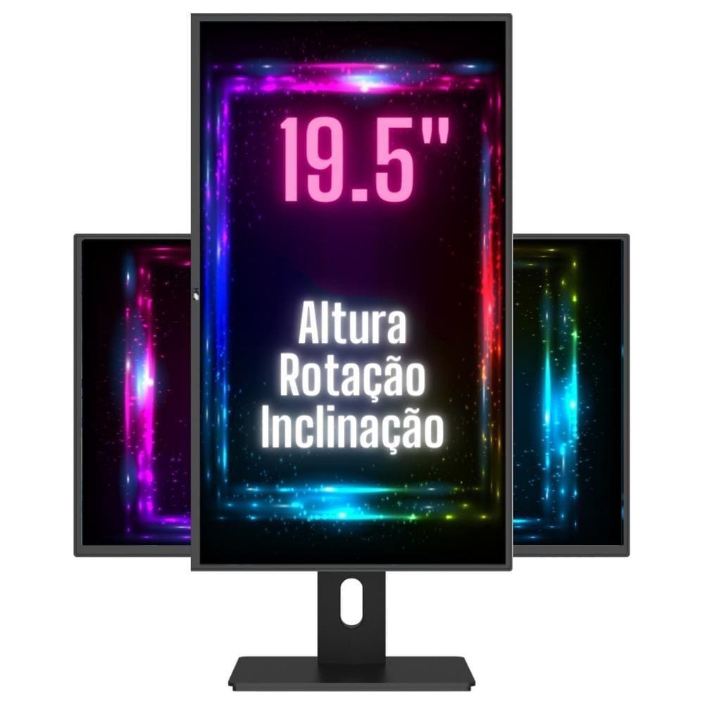 Monitor 19.5&quot; LED Ergonômico Ajuste de altura, rotação, inclinação, Widescreen, 2ms, 75Hz, HD+, HDMI, VESA, 3Green Pro 1953G