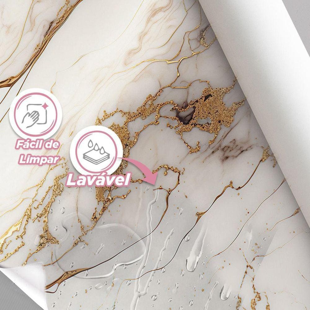 Papel De Parede Painel 3D Mármore Branco Brilho Viníl 4M