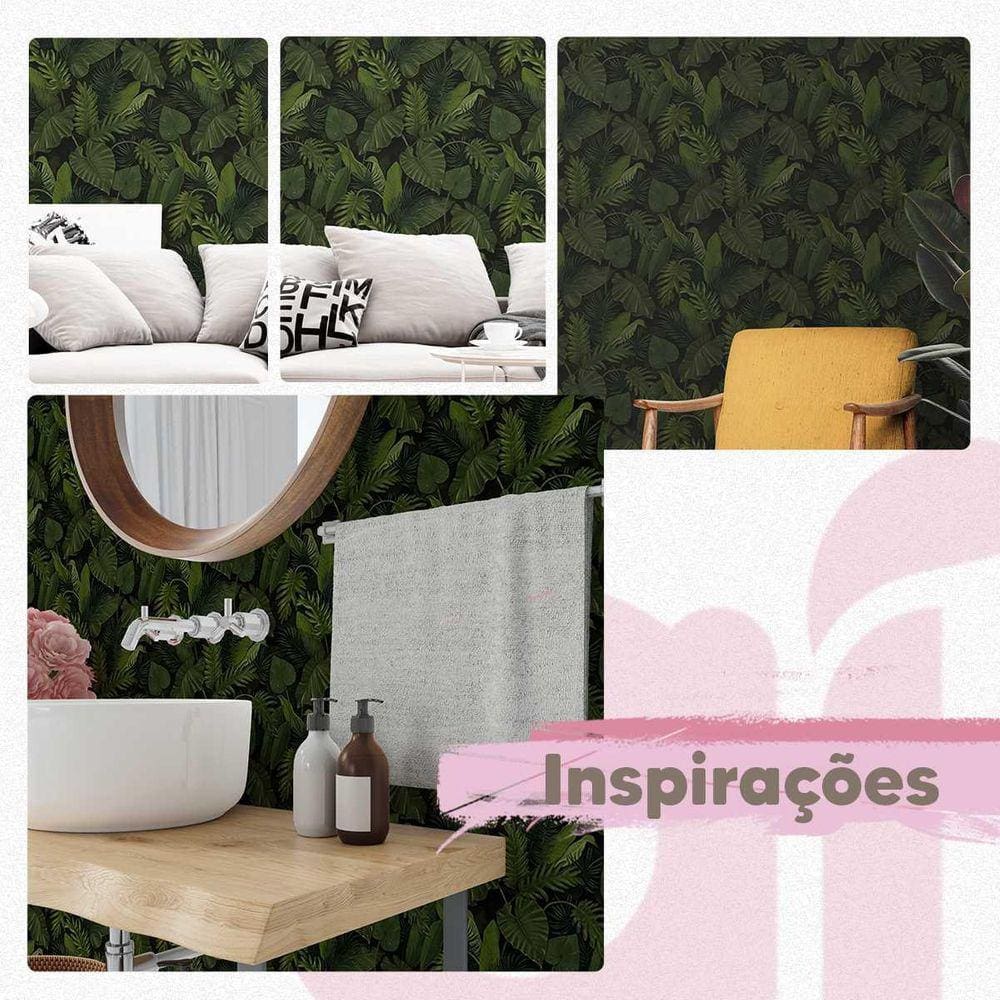 Papel De Parede Adesivo Jardim Folhas 3D Verde Escuro 3M