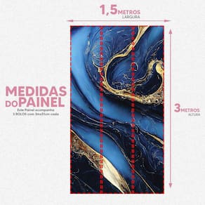 Papel De Parede Painel 3D Mármore Azul Com Dourado 1,5M