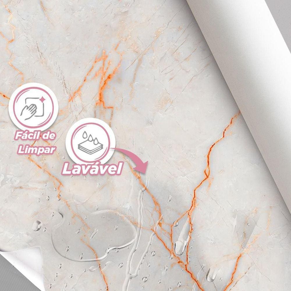 Papel De Parede Painel 3D Mármore Carrara Fio Laranja 4M