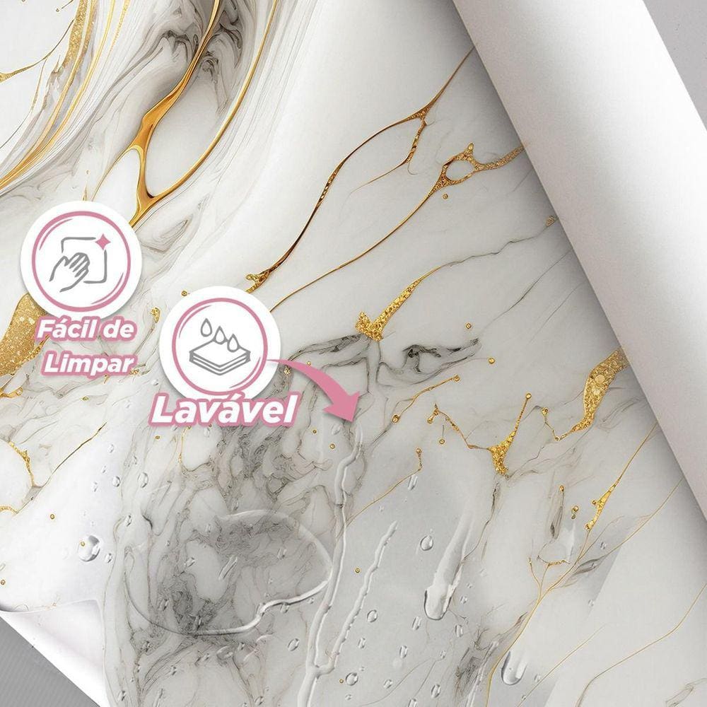 Papel De Parede Painel 3D Mármore Branco Fio Dourado 3M