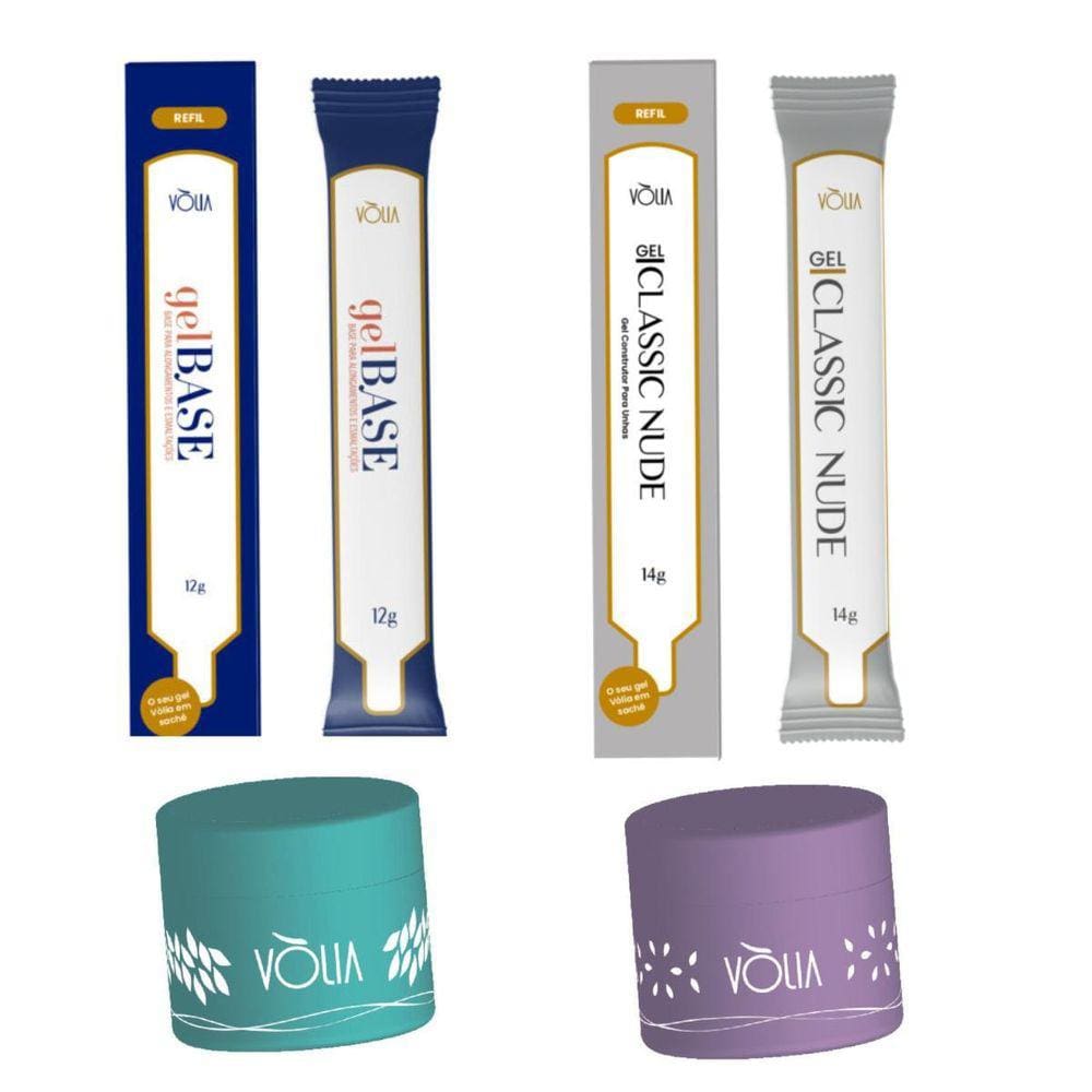 Kit Gel Base Volia Refil + Gel Classic Nude + 2 Pote Volia