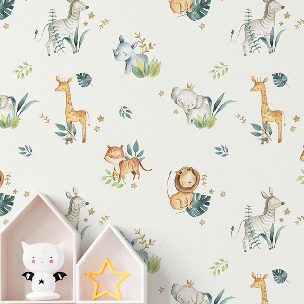 Papel De Parede Animais Safari Infantil Aquarela Vinil 3M