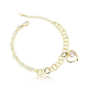 Pulseira Delicada Com Elo Português E Coração Banhada A Ouro 18k