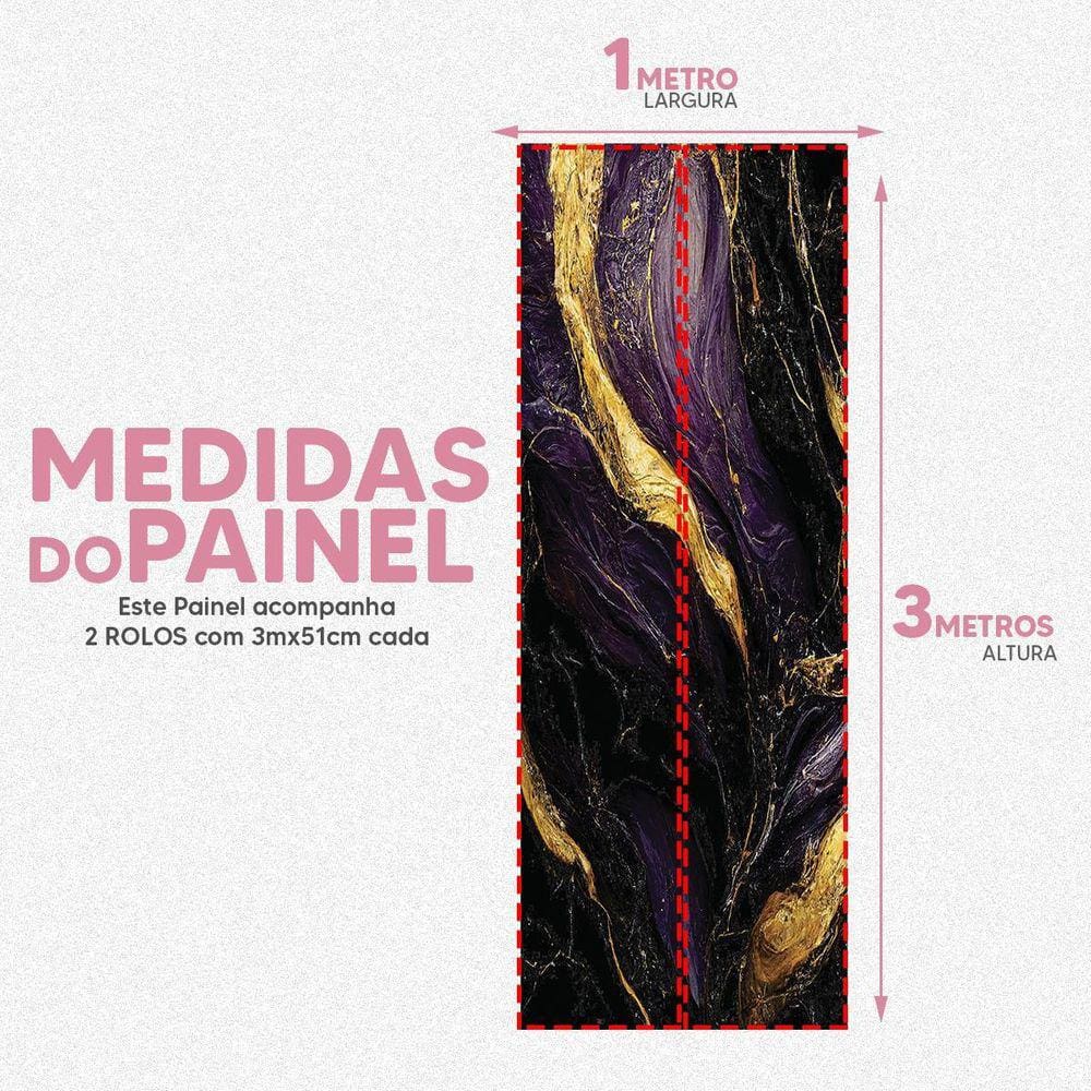 Papel De Parede Painel 3D Mármore Roxo Ouro Preto 1M