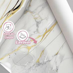 Papel De Parede Painel 3D Mármore Branco Com Ouro 2M