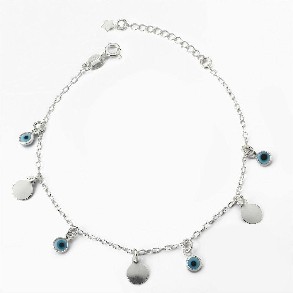 Pulseira Com Olho Grego E Chapinhas Prata 925