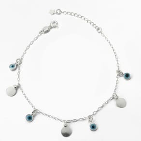 Pulseira Com Olho Grego E Chapinhas Prata 925
