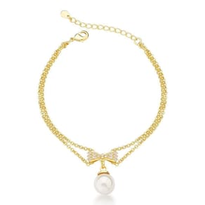 Pulseira Delicada Com Perola Sintética E Zircônio Banhada A Ouro 18k