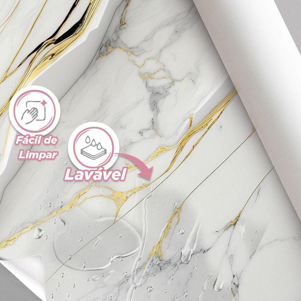 Papel De Parede Painel 3D Mármore Branco Com Ouro 3M