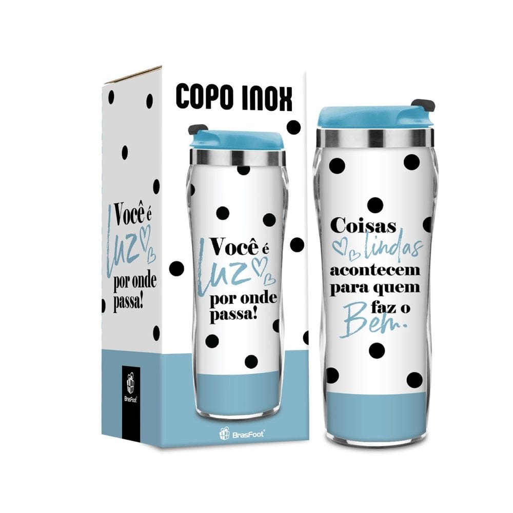 Copo Plástico Inox 350ml - Tampa Abre-Fecha