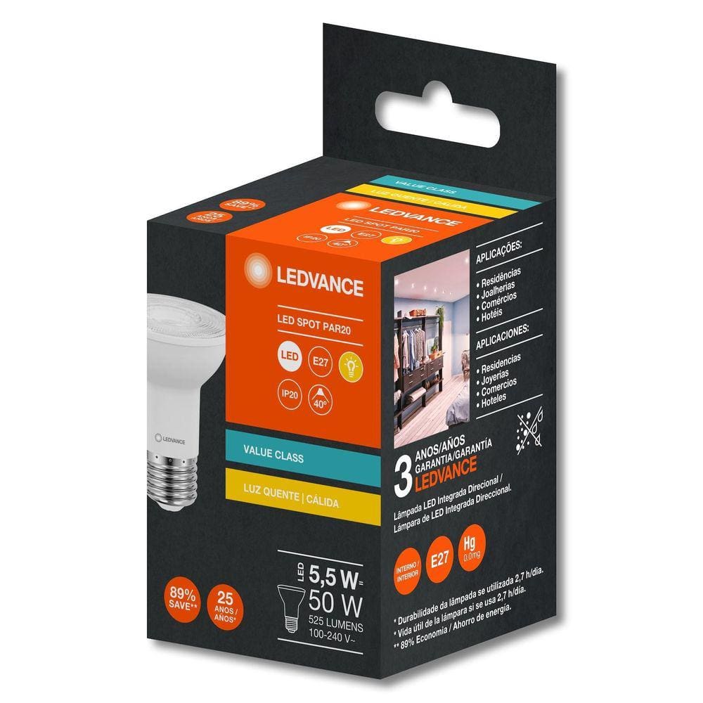 Kit 12 Lâmpadas LED Par20 5,5W 3000K Osram