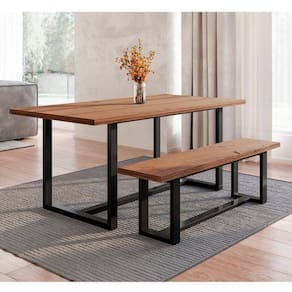 Conjunto de Jantar Mesa 183cm com Banco Rústico Industrial Lumber Yescasa Marrom/Preto