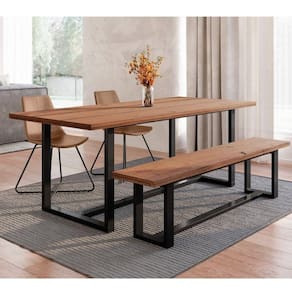 Conjunto Mesa 210cm com Banco e 2 Cadeiras Rústico Industrial Lumber Yescasa Marrom/Preto