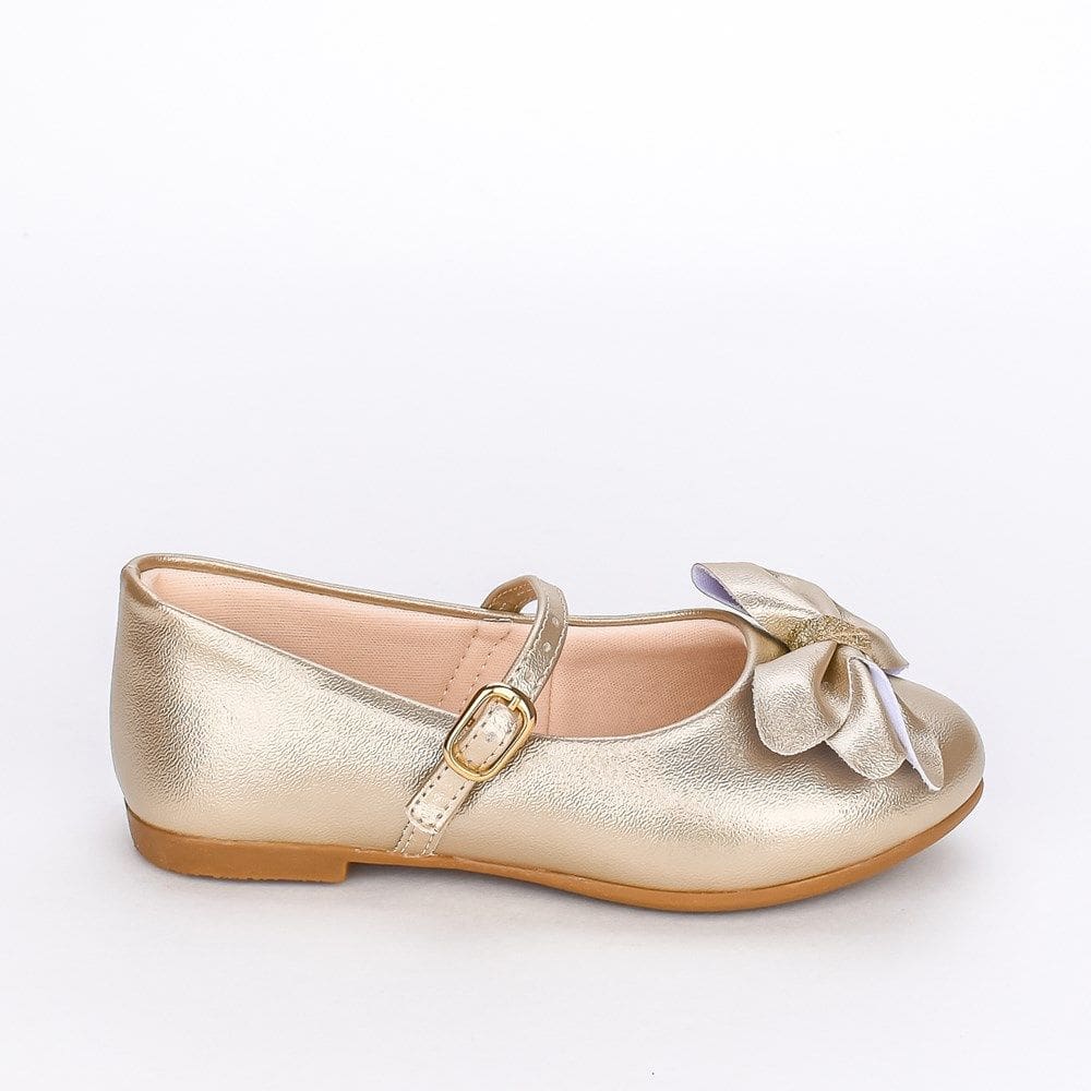 Sapatilha Infantil Feminina Kidy Estilo Boneca Laço Dourado