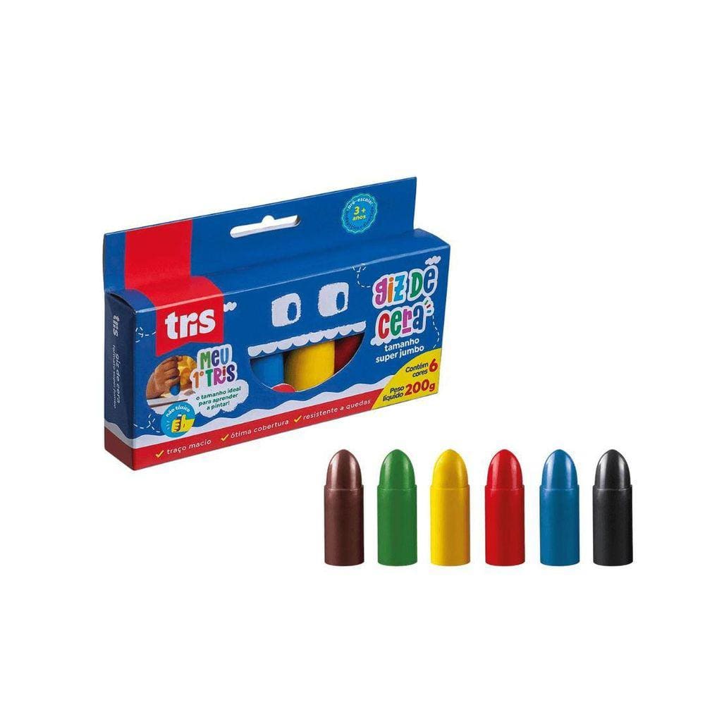 Giz De Cera Escolar 6 Cores Formato Super Jumbo Tris
