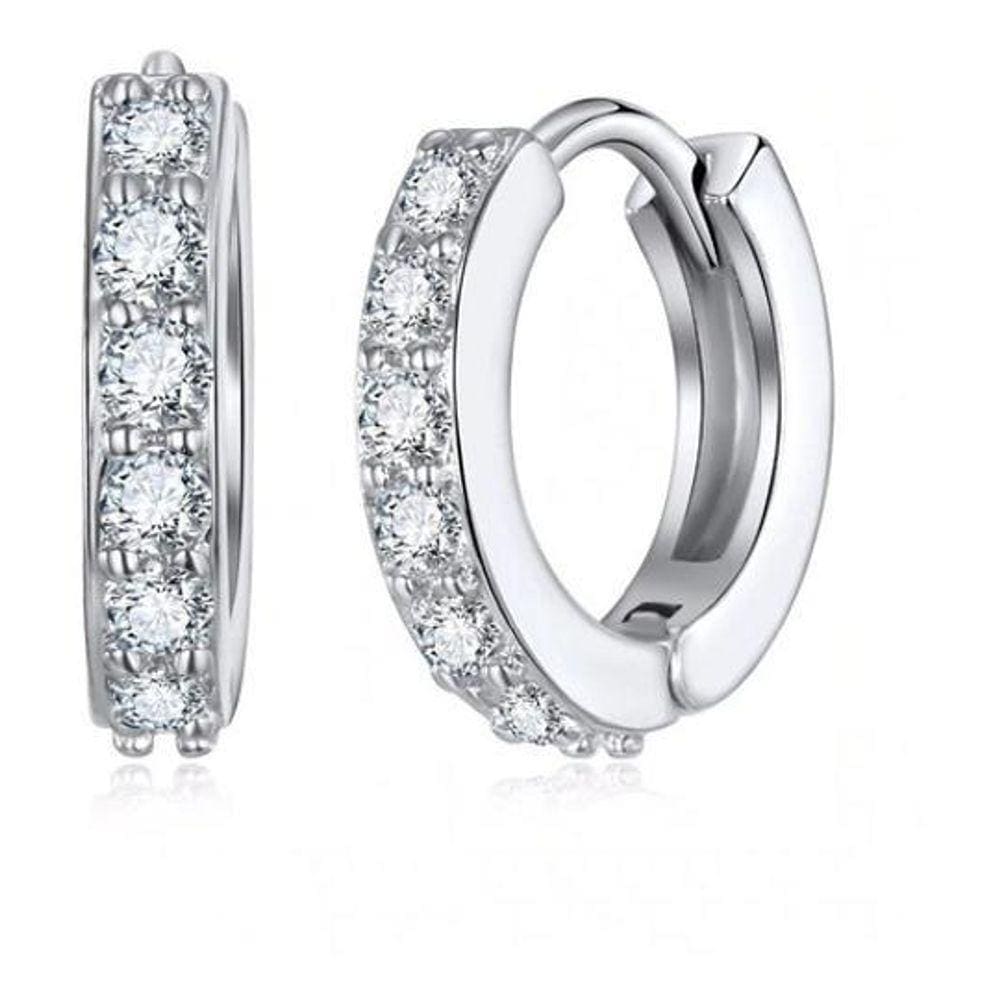 Piercing Brinco Argola - Prateado Com Pedra Branca