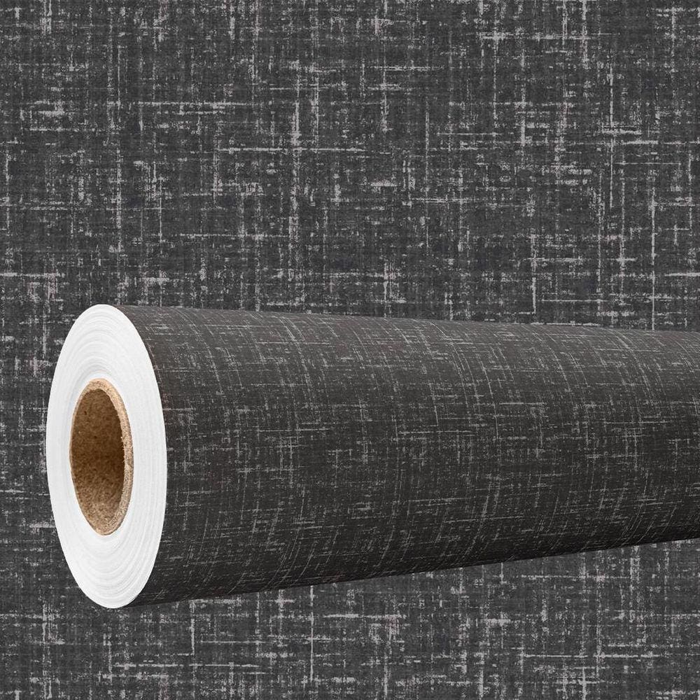 Papel De Parede Efeito Tecido Linho Cinza Escuro Vinil 3M