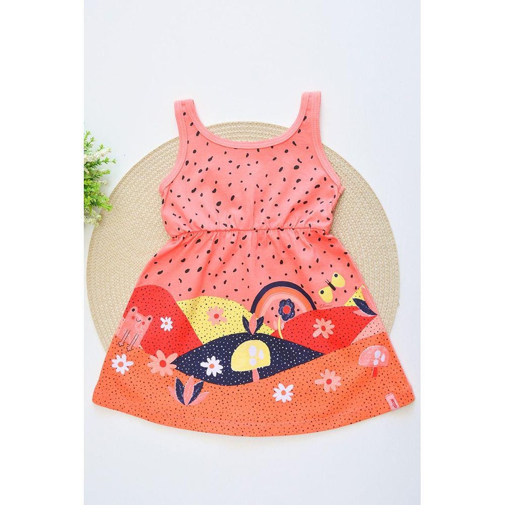Vestido Regata Menina Bebê Algodão Coral Elian