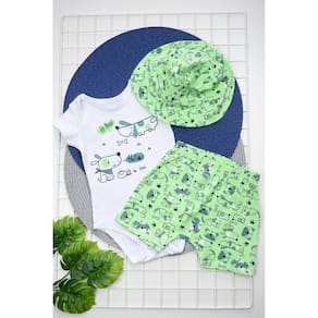 Kit Bebê Menino Estampado Cachorrinhos Verde e Branco Algodão Elian