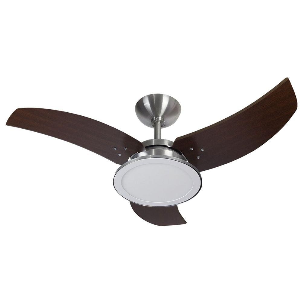 Ventilador de Teto 110V LED Alumínio Escovado Venon Tron Ventiladores Aluminio Escovado e pás marrom