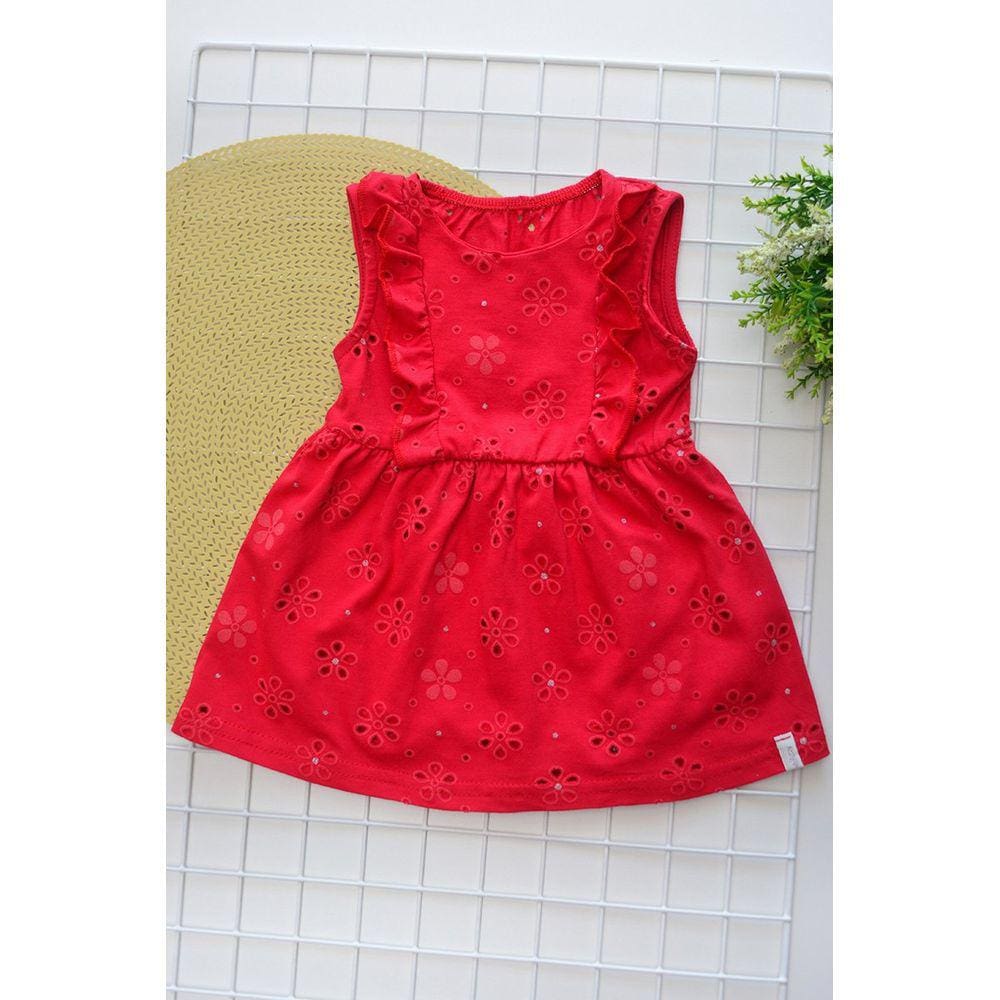 Vestido Vermelho Menina Bebê Algodão Festa  Elian