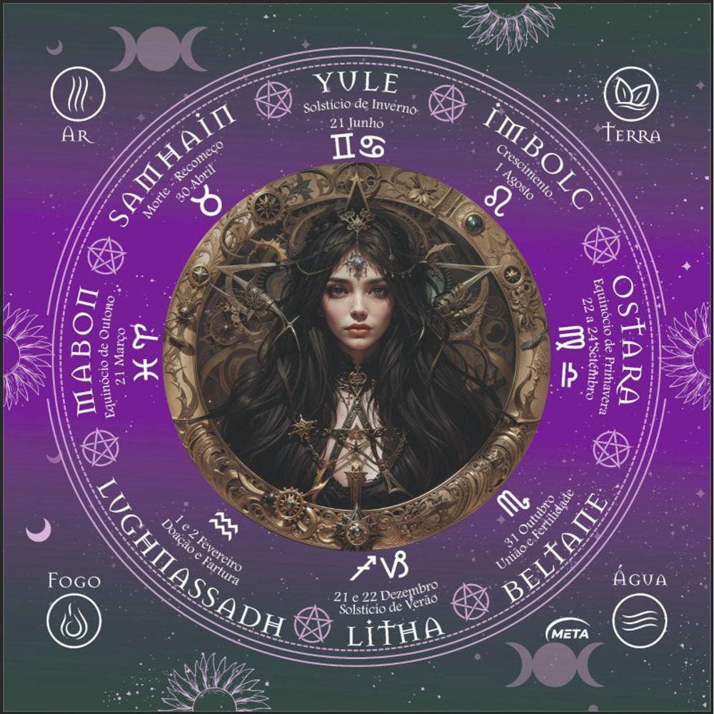 A Legítima Toalha Jogo Cartas Bruxa Wicca 70x70 cm Preta