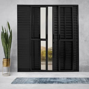 Porta Balcão de Alumínio 6 Folhas 210 x 200cm com Fechadura Linha 25 Preto