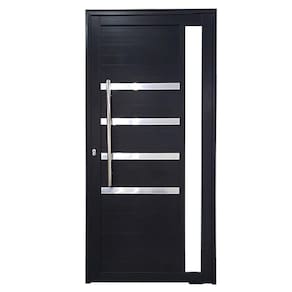 Porta Pivotante de Alumínio 210 x 100cm com Friso e Visor 30 Direita Esquadrias Bergame Preto