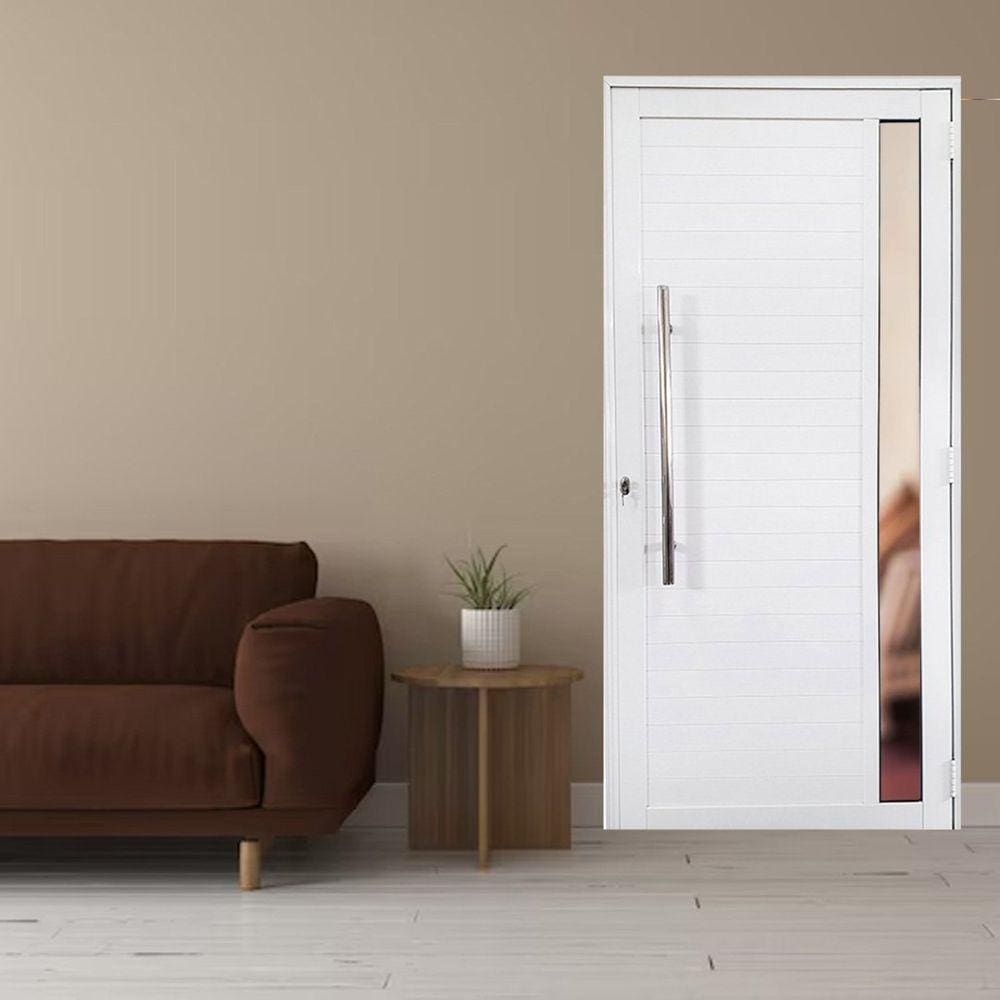 Porta Lambril de Alumínio 210 x 90cm com Puxador e Visor Linha 30 Lado Direito Branco
