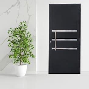 Porta Lambril de Alumínio 210 x 90cm com Puxador e Friso Linha Veneza Lado Esquerdo Preto