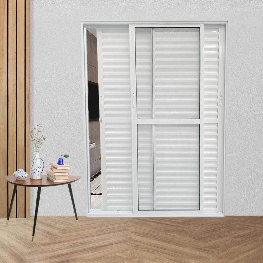 Porta Balcão de Alumínio 3 Folhas Móveis 210 x 150cm com Fechadura Linha 25 Esquadrias Bergame Branco