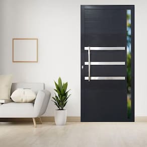 Porta Pivotante de Alumínio 210 x 120cm com Friso e Vidro Veneza Esquadrias Bergame Preto
