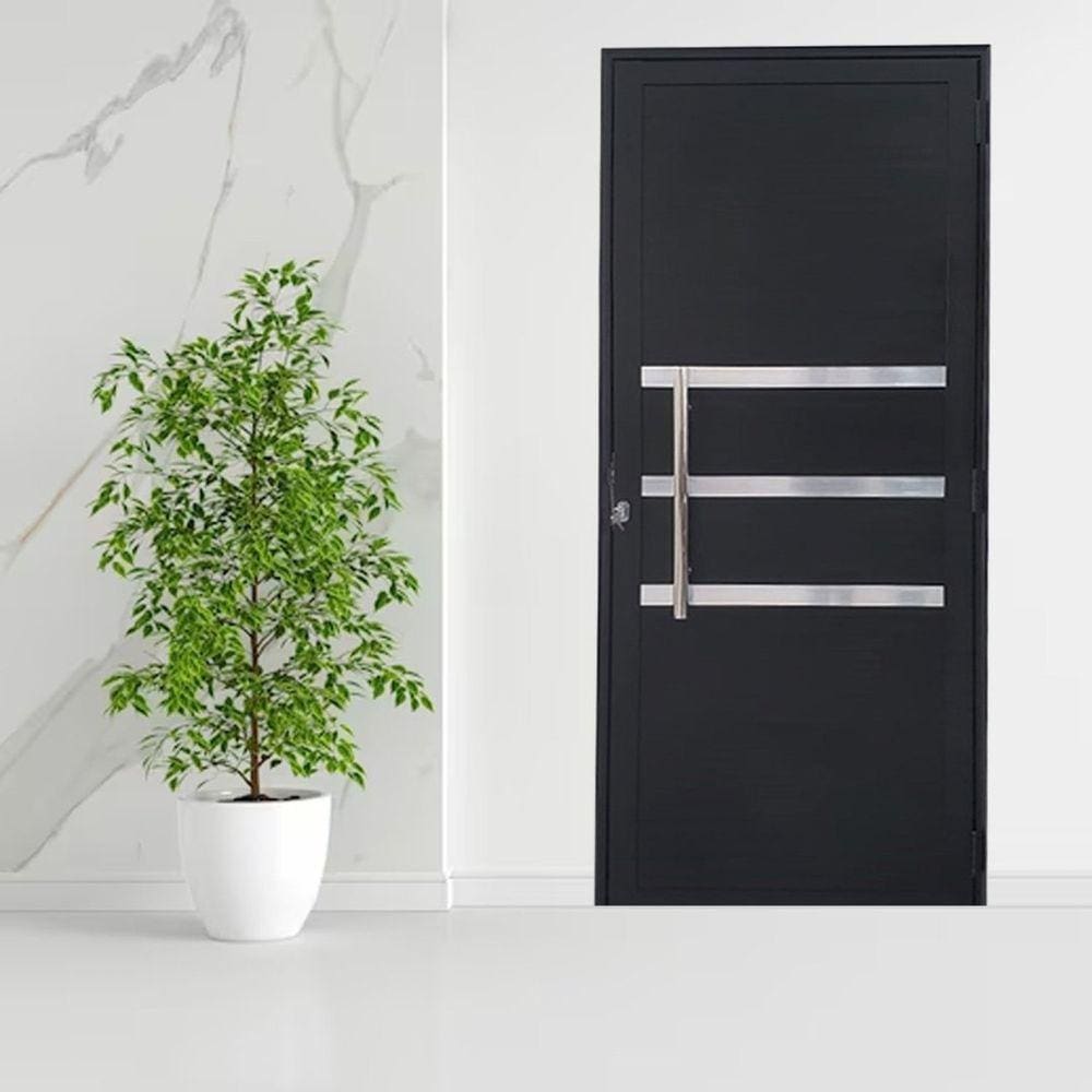 Porta Lambril de Alumínio 210 x 90cm com Puxador e Friso Linha Veneza Lado Direito Preto